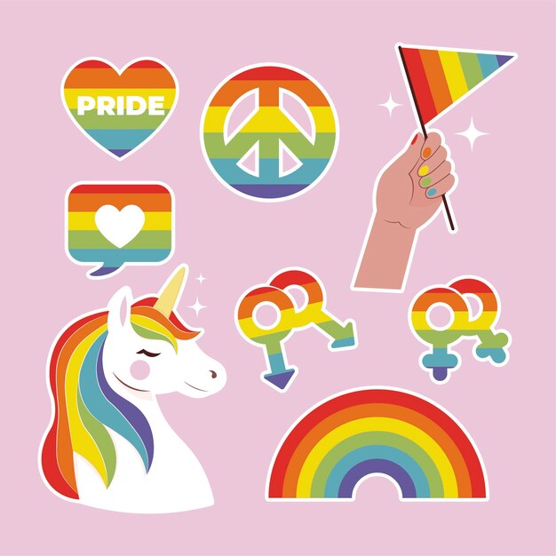 Kolekcja płaskich elementów miesiąca lgbt duma
