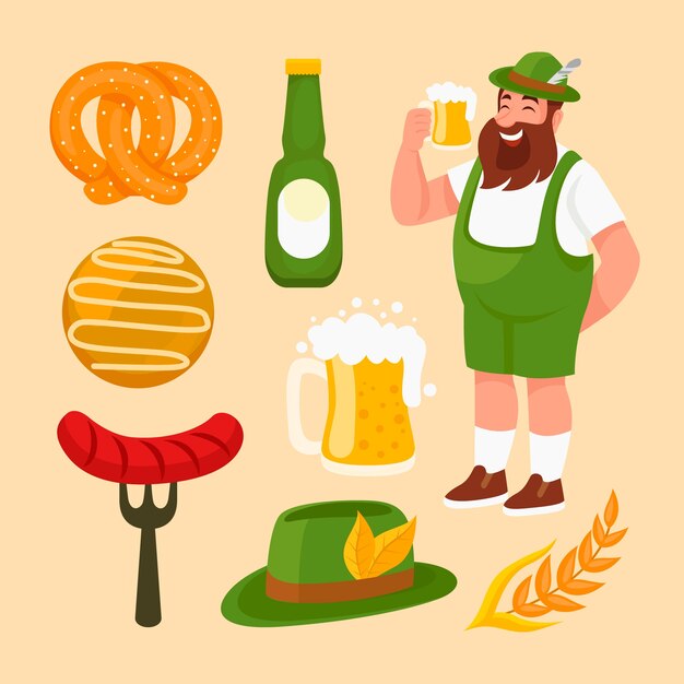 Kolekcja płaskich elementów na obchody oktoberfest