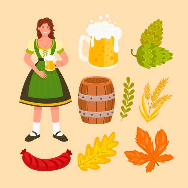 Kolekcja płaskich elementów na obchody oktoberfest