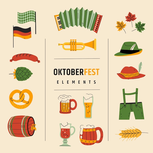 Kolekcja Płaskich Elementów Na Obchody Oktoberfest