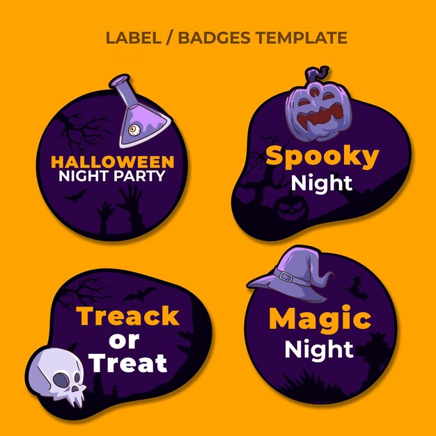 Kolekcja płaskich etykiet halloween