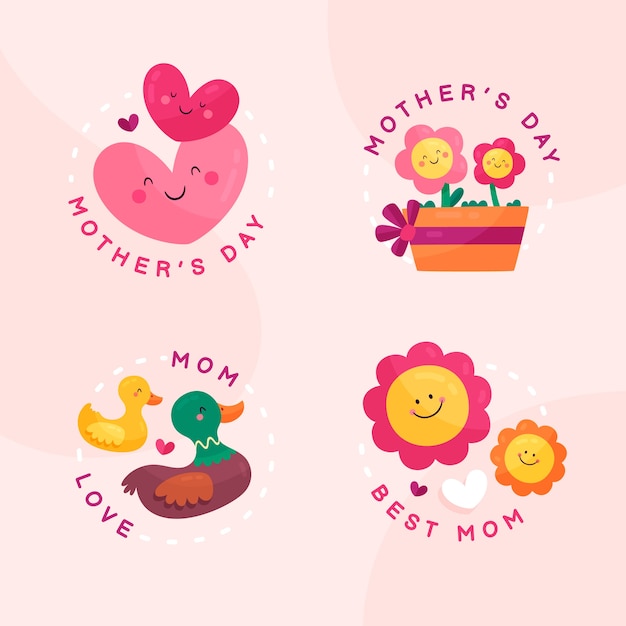 Kolekcja Płaskich Etykiet Na Dzień Matki