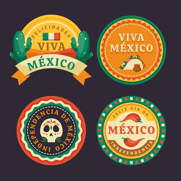 Bezpłatny wektor kolekcja płaskich etykiet na obchody niepodległości meksyku