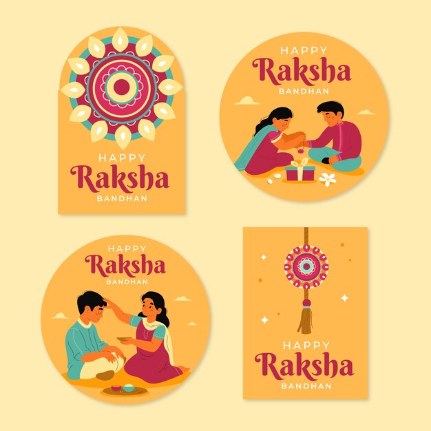 Kolekcja płaskich etykiet raksha bandhan