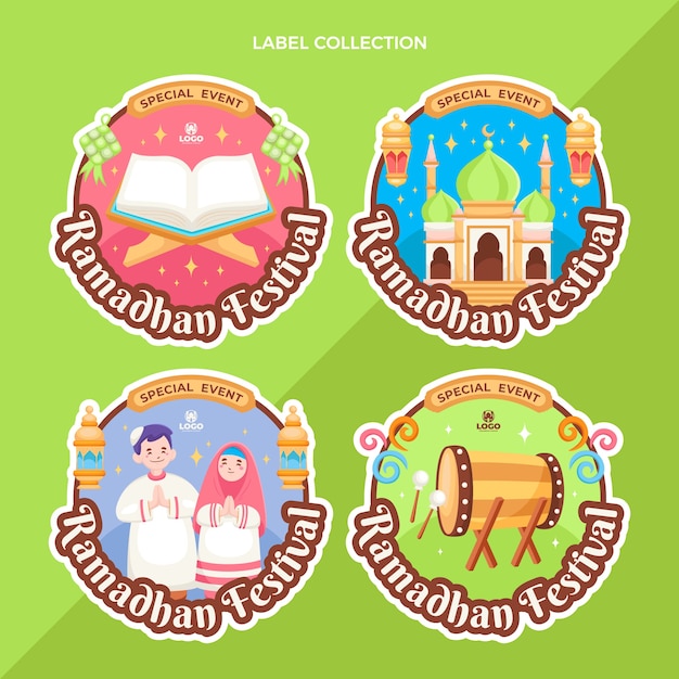 Bezpłatny wektor kolekcja płaskich etykiet ramadan