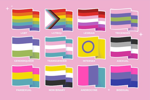 Kolekcja płaskich flag miesiąca lgbt duma