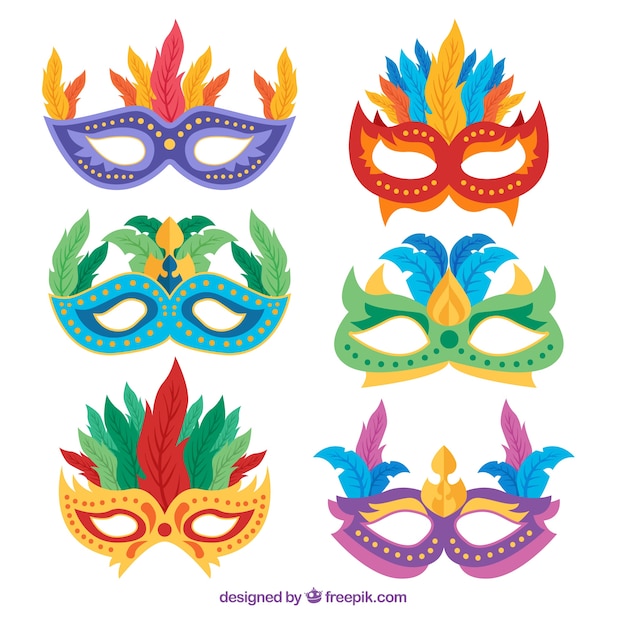 Kolekcja płaskich karnawałowe maski