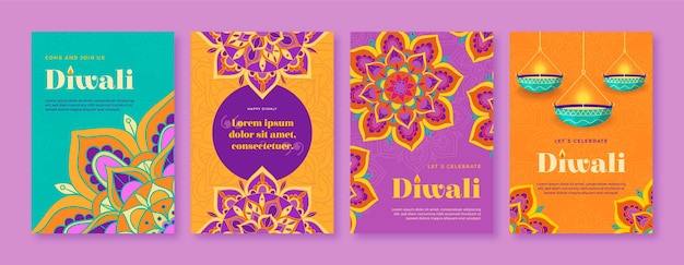 Bezpłatny wektor kolekcja płaskich kart festiwalowych diwali