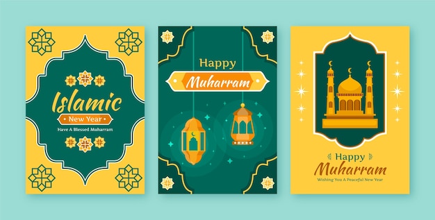 Bezpłatny wektor kolekcja płaskich kart okolicznościowych na obchody islamskiego nowego roku