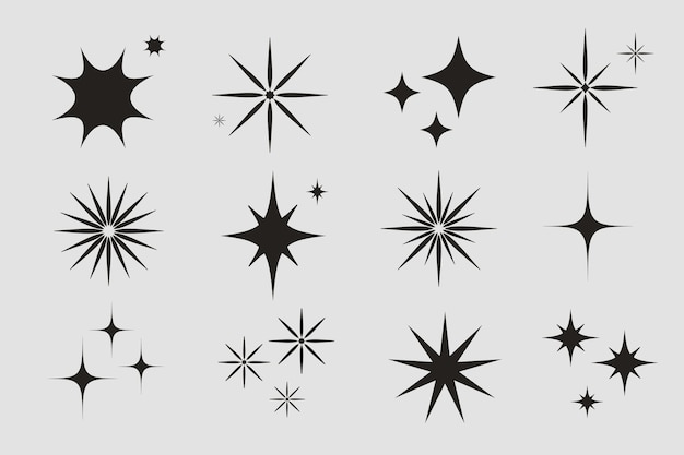 Kolekcja płaskich musujących gwiazd