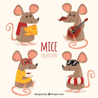 Kolekcja płaskich myszy o różnych pozach