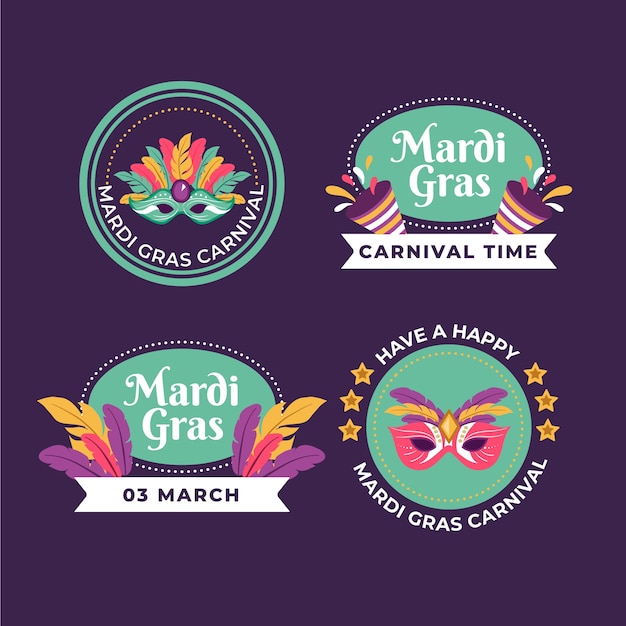 Kolekcja płaskich odznak mardi gras