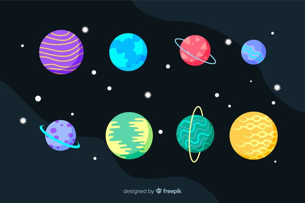 Kolekcja płaskich planet i gwiazd