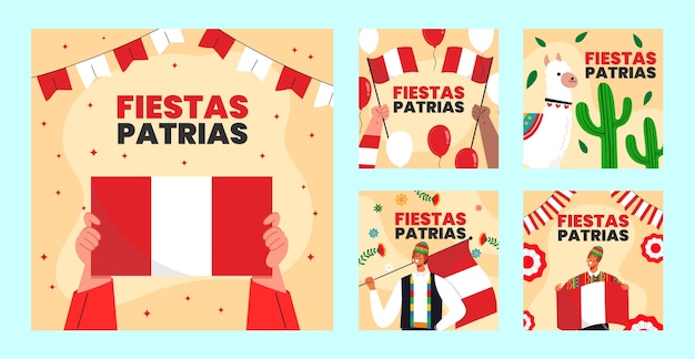 Kolekcja Płaskich Postów Na Instagramie Na Obchody Peruwiańskich Fiestas Patrias