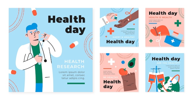 Kolekcja Płaskich Postów Na Instagramie Na Obchody światowego Dnia Zdrowia