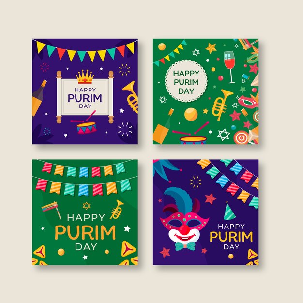 Kolekcja płaskich postów na instagramie purim