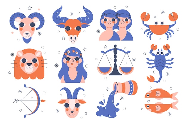 Bezpłatny wektor kolekcja płaskich znaków zodiaku