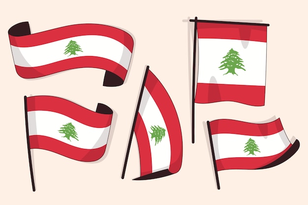 Bezpłatny wektor kolekcja płaskiej flagi libańskiej