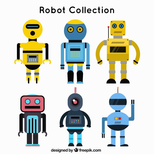 Kolekcja postaci robota o płaskiej konstrukcji