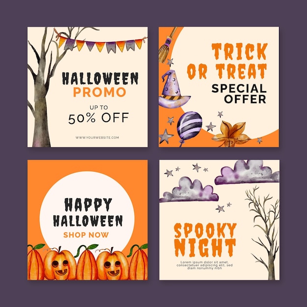 Kolekcja postów akwarela halloween na instagramie