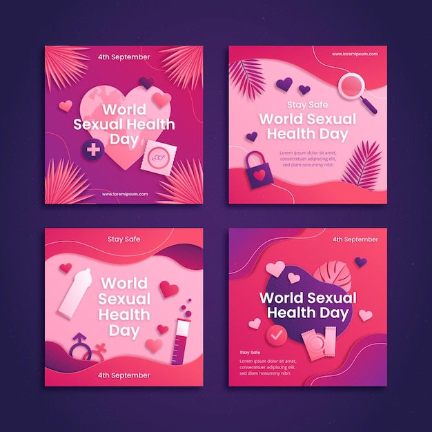 Bezpłatny wektor kolekcja postów na instagramie w stylu papierowego światowego dnia zdrowia seksualnego