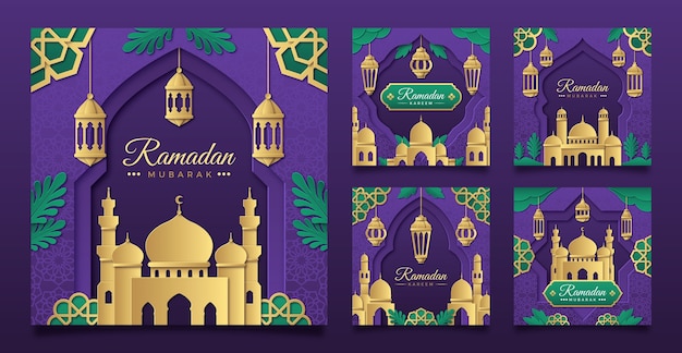Bezpłatny wektor kolekcja postów na instagramie z okazji islamskiego święta ramadanu
