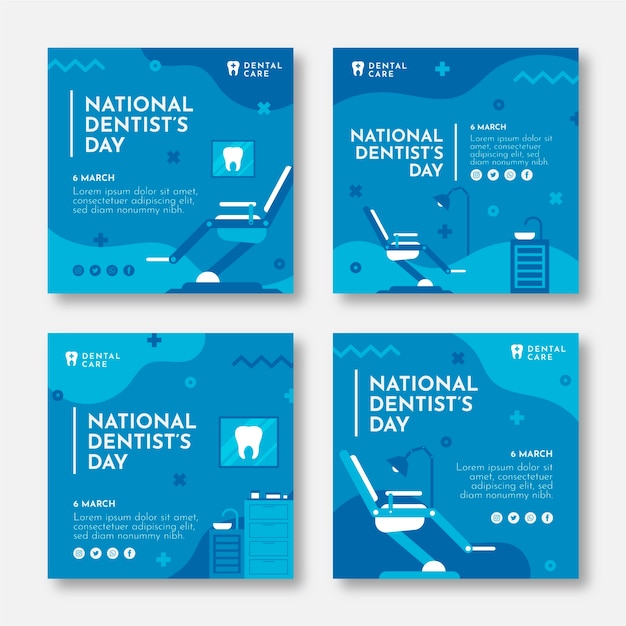 Kolekcja postów na instagramie z okazji płaskiego narodowego dnia dentysty