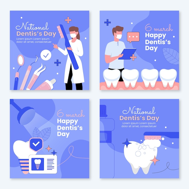 Kolekcja Postów Na Instagramie Z Okazji Płaskiego Narodowego Dnia Dentysty