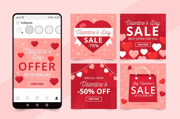 Kolekcja postów na instagramie z okazji walentynek