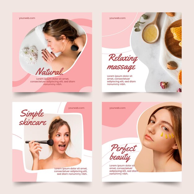 Kolekcja postów na instagramie z płaskim pięknem