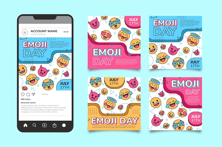 Bezpłatny plik Wektor kolekcja postów na instagramie z płaskim światowym dniem emoji