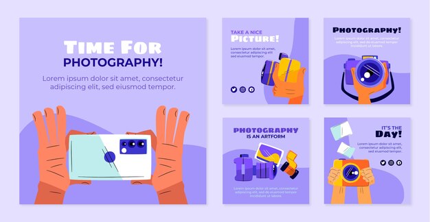 Kolekcja postów na instagramie z płaskim światowym dniem fotografii