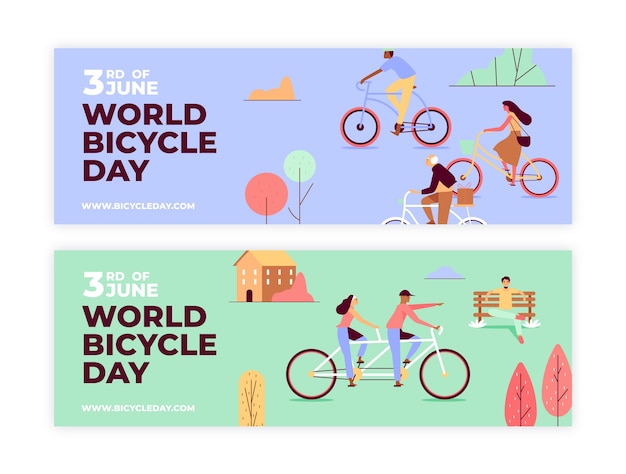 Kolekcja poziomych banerów płaski światowy dzień roweru