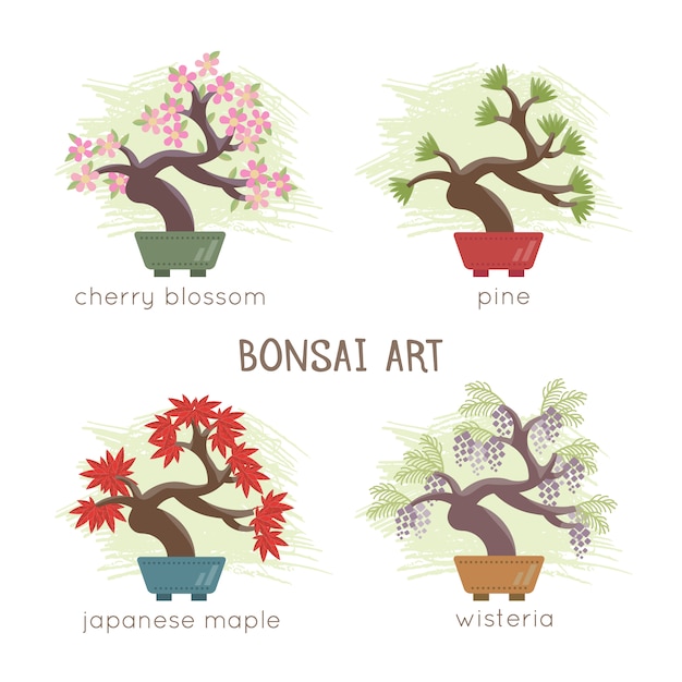 Bezpłatny wektor kolekcja projektantów bonsai