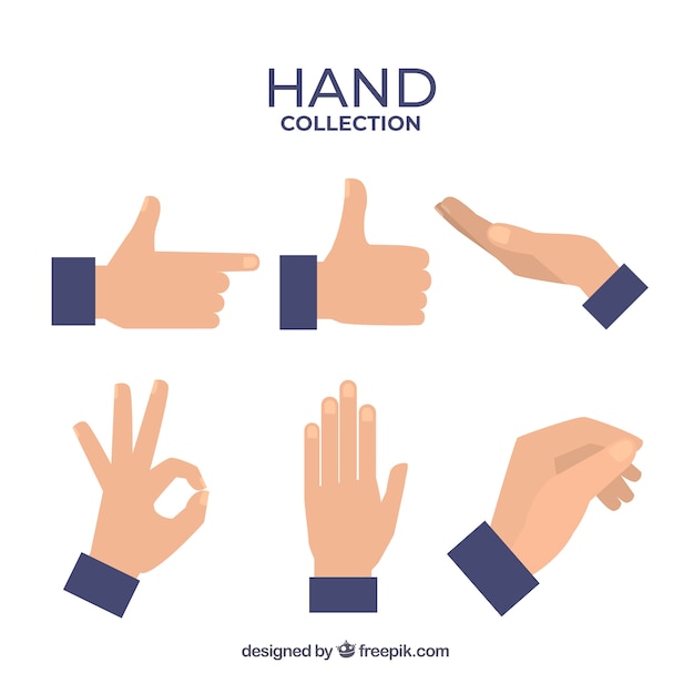 Bezpłatny wektor kolekcja rąk z różnych pozach w stylu płaski