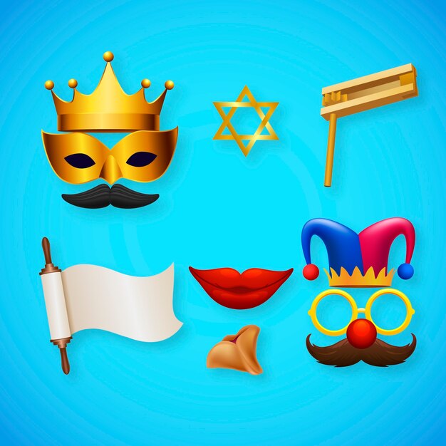 Kolekcja realistycznych elementów na święto purim