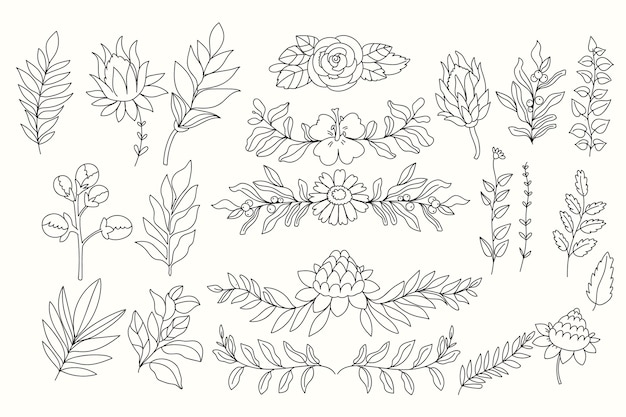 Kolekcja Ręcznie Rysowane Kwiaty Linii