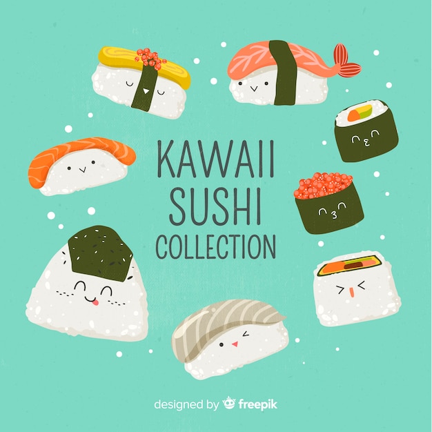 Kolekcja Ręcznie Rysowane Sushi Kawaii