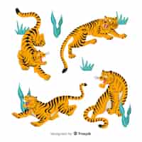 Bezpłatny wektor kolekcja ręcznie rysowane tygrysy