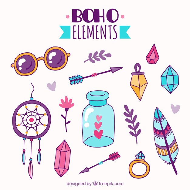 Kolekcja ręcznie rysowanych elementów boho