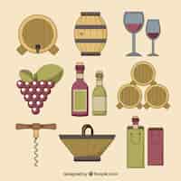 Bezpłatny wektor kolekcja ręcznie rysowanych elementów wina