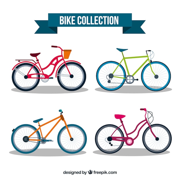 Bezpłatny wektor kolekcja rowerowa z kolorowym stylem