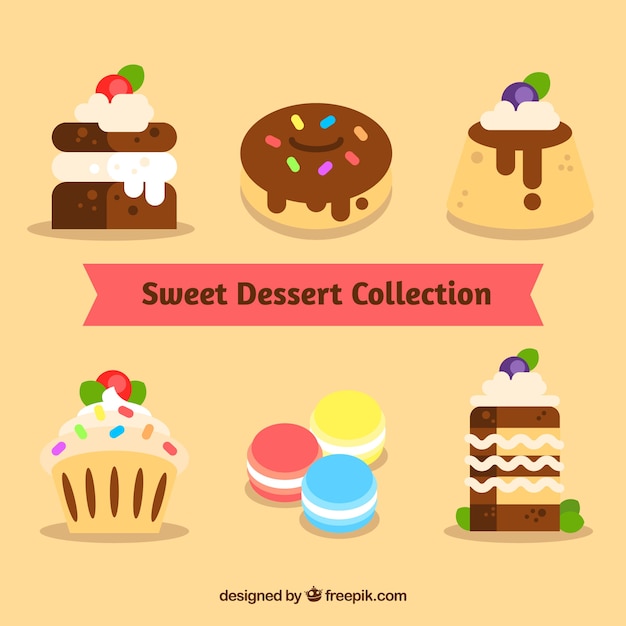 Bezpłatny wektor kolekcja słodkie desery w stylu płaski