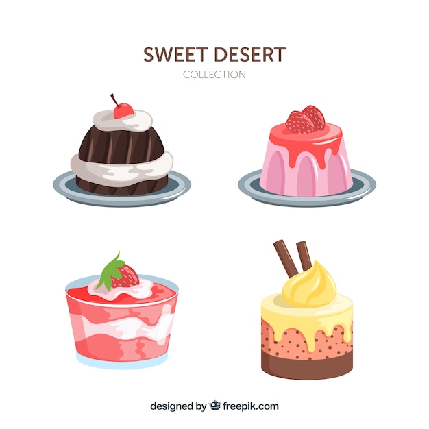Bezpłatny wektor kolekcja słodkie desery w stylu płaski