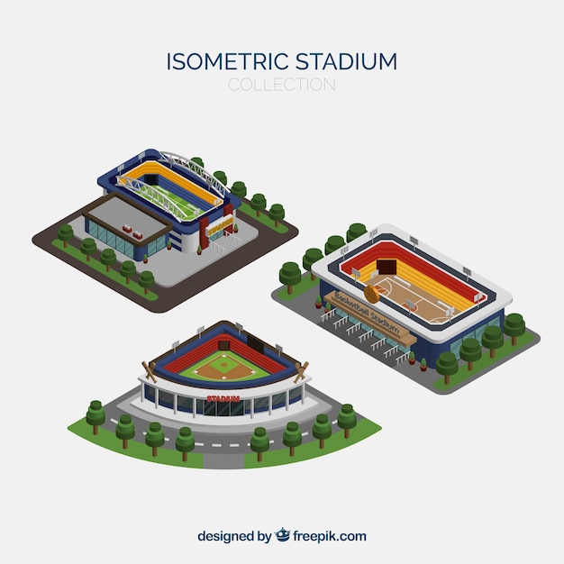 Bezpłatny wektor kolekcja stadionów w stylu izometrycznym