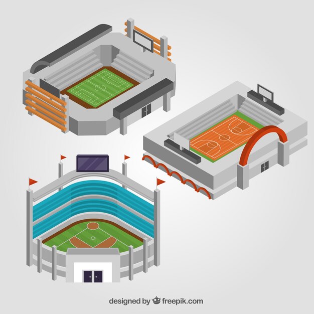 Bezpłatny wektor kolekcja stadionów w stylu izometrycznym