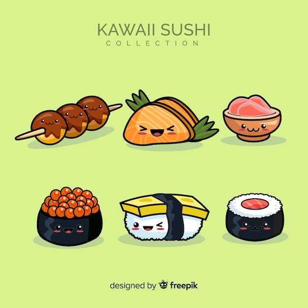 Bezpłatny wektor kolekcja sushi kawaii