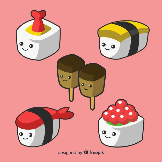 Bezpłatny wektor kolekcja sushi kawaii