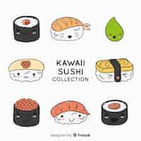 Bezpłatny wektor kolekcja sushi kawaii