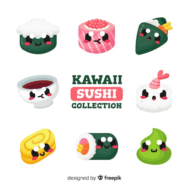 Bezpłatny wektor kolekcja sushi kawaii